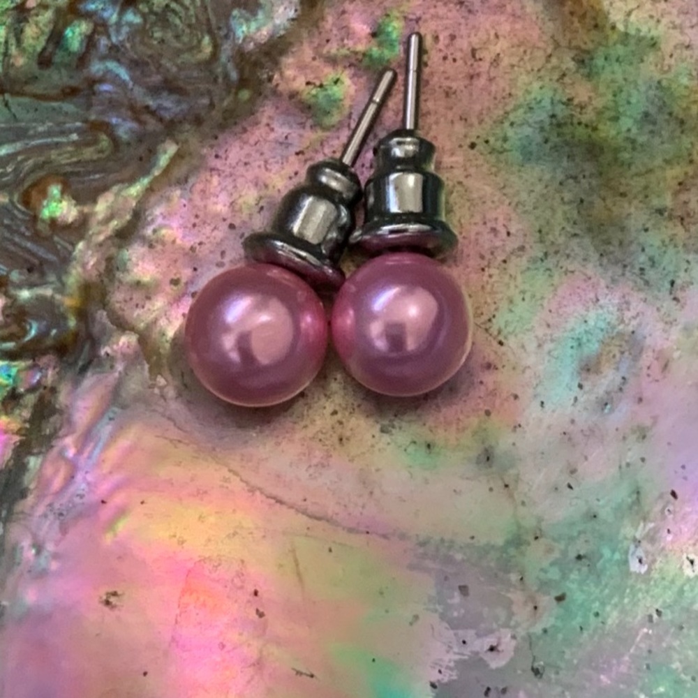 Pink Pearl Stud Earrings